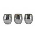 3 Piece Set - Silver Mercury Crackle Votive w/ LED Tea Light